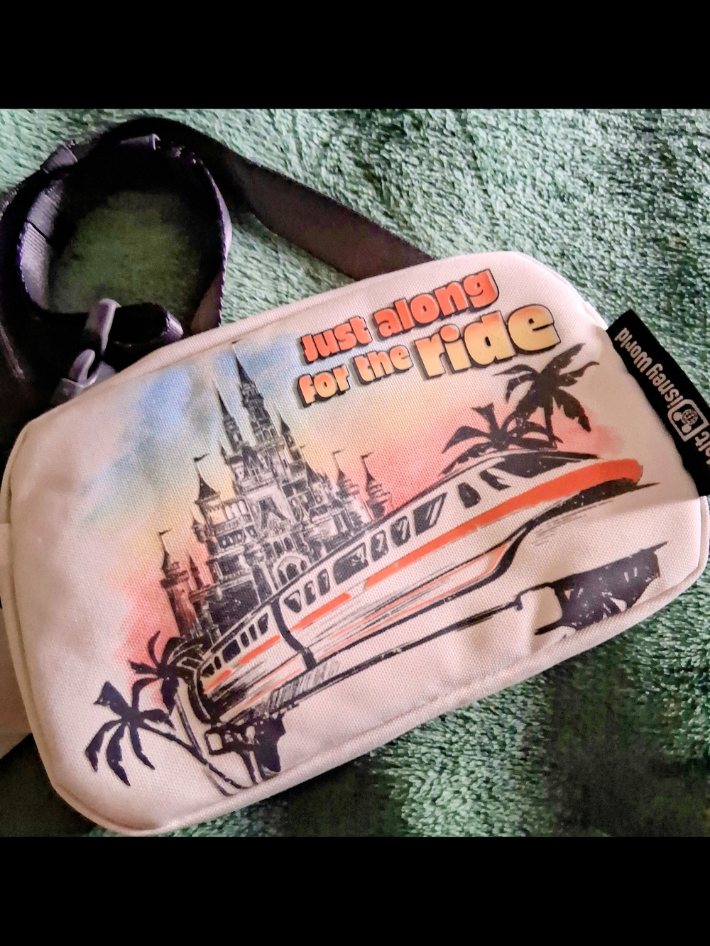 Just Along for the Ride Monorail Graphic Crossbody Bag - White & Orange